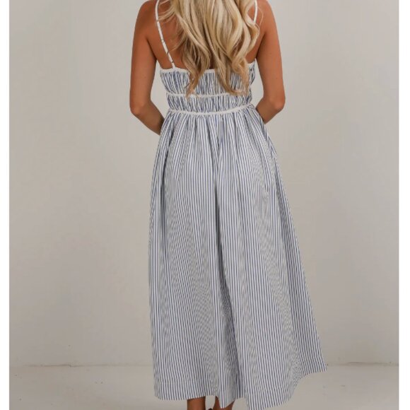 NWT All in Favor Blue Stripe Flowy String Maxi Dress - Picture 3 of 5